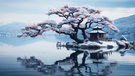 the breathtaking beauty of a renowned landmark mirrored perfectly in a tranquil, glassy lake. The calm waters create an ethereal scene, enhancing the iconic structure's splendorの素材