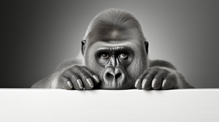 a magnificent gorilla stands tall in the heart of a lush and vibrant forest. an air of serenity and raw power as the gorilla gazes confidently into the distance, surrounded by natural beautyの素材