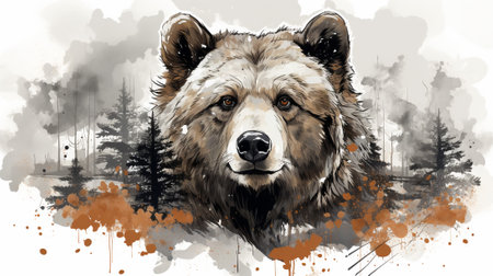 a powerful grizzly bear as it explores its natural habitat in a lush and captivating forest. the grace and strength of this magnificent creature as it navigates through the verdant foliage.の素材