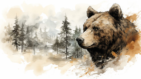 a powerful grizzly bear as it explores its natural habitat in a lush and captivating forest. the grace and strength of this magnificent creature as it navigates through the verdant foliage.の素材