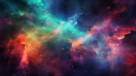 Immerse in the captivating "Luminous Nebulae Symphony," where a vibrant neon galaxy comes to life, adorned with luminous nebulae and a mesmerizing display of striking colors and swirling gas clouds.の素材