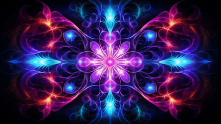 the mesmerizing beauty of the "Cosmic Kaleidoscope," where an abstract galactic pattern unfolds in a symphony of neon colors. Swirling nebulae, radiant stars, and cosmic dust harmoniously blendの素材