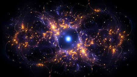 an abstract neon galaxy comes alive with the enchanting "Celestial Dance" of stars and cosmic dust. Vibrant and ethereal, the scene showcases intricate patterns woven into the fabric of the cosmos.の素材