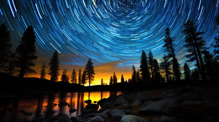 the captivating beauty of a neon galaxy, where stars blaze through the cosmic expanse, leaving behind radiant trails of light. the dazzling dance of celestial bodies as they streak across the skyの素材