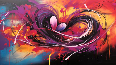 profound essence of boundless affection with this captivating abstract painting. "Eternal Embrace" portrays the timeless journey of love through a symphony of vibrant colors and intricate patterns.の素材
