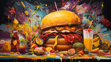 a mesmerizing abstract painting depicting the sin of gluttony from the infamous Seven Deadly Sins.A thought-provoking representation our relationship with consumption and self-control.の素材