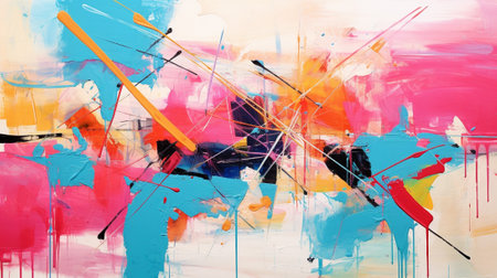 Immerse yourself in the vibrant world of abstract art. Bursting with lively colors and dynamic forms, this artwork encapsulates the essence of happiness in a unique and visually engaging manner.の素材