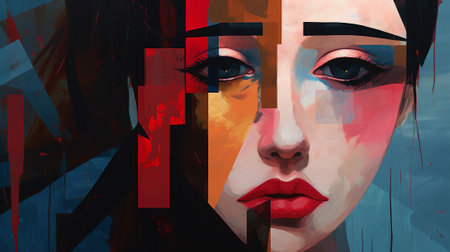 abstract painting that eloquently captures the nuances of sadness and depression. The intricate interplay of colors, shapes, and textures offers a visual journey through the complexities of humanの素材