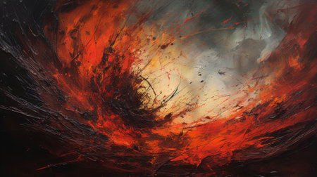 a part of a series exploring the concept of the Seven Deadly Sins, focusing on the intense and consuming nature of wrath. convey the tumultuous energy and fiery essence of this deadly sin.の素材