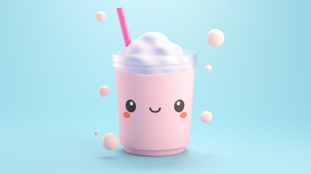 charming 3D rendering featuring adorable and tiny pastel-colored bubble milk tea creations. mini cups of milk tea, each adorned with vibrant bubbles, set against a backdrop of dreamy pastel hues.の素材