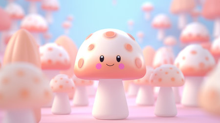 whimsical world of a tiny, cute 3D mushroom that exudes charm and wonder. This intricately crafted masterpiece showcases nature's beauty in miniature form, evoking a sense of enchantment and delight.の素材