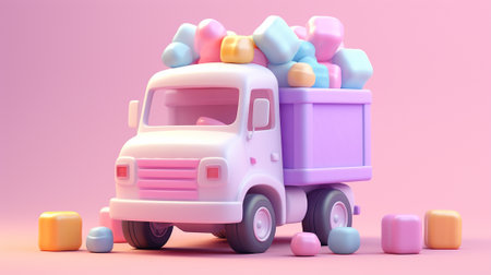 a tiny, cute 3D truck that captures hearts with its charm. This meticulously crafted miniature marvel showcases intricate details that bring it to life, from its petite wheels to its pint-sized cargo.の素材