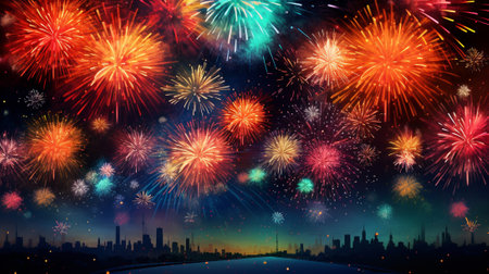 Immerse yourself in the brilliance of Diwali as vibrant fireworks paint the night sky with a mesmerizing tapestry of colors. This captivating photograph captures the explosive beauty of the Fireworks.の素材