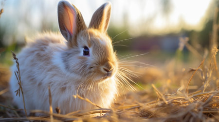A mesmerizing photograph featuring a charming bunny whose soft, velvety fur is the main focus of the image. The bunny's fur glistens in the gentle sunlight, highlighting its delicate texturesの素材
