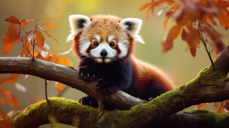a red panda sits elegantly atop a tree branch, showcasing its unique beauty and charismatic personality. With its fluffy fur and captivating gaze, this adorable creatureの素材