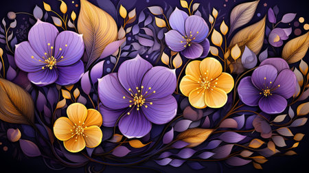 Delicate flowers, intricate leaves, and gracefully winding vines come together in a harmonious dance of colors and shapes. This exquisite pattern designed to bring a touch of elegance to any spaceの素材