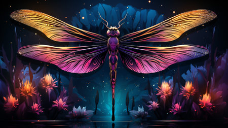 Delicate butterflies, majestic dragonflies, and resplendent beetles come together in a symphony of vibrant hues, showcasing their natural beauty in an artistic arrangement. meticulously crafted motifの素材