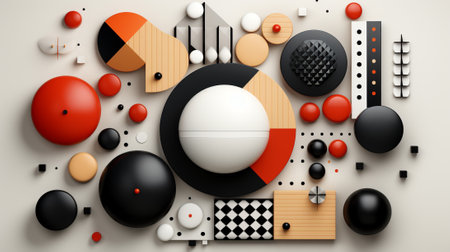 precise arrangements of squares, triangles, and circles, all set against a limited color palette. Explore the harmony of simple shapes and elegant design in this unique art seriesの素材