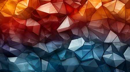 a vibrant geometric mosaic composed of squares, triangles, and circles. This stunning artwork combines various shapes, sizes, and colors to form a captivating mosaic-like patternの素材
