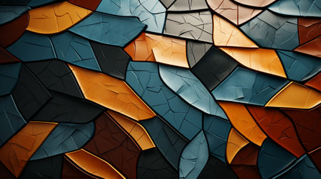 a vibrant geometric mosaic composed of squares, triangles, and circles. This stunning artwork combines various shapes, sizes, and colors to form a captivating mosaic-like patternの素材