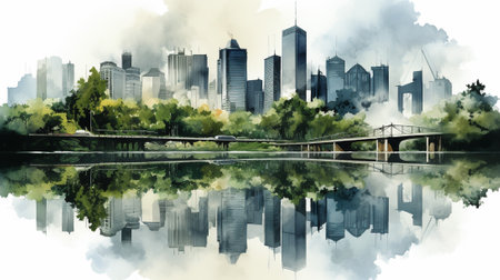 Explore the dynamic world of cityscapes through abstract art. transform ink blots into a vibrant cityscape, seamlessly blending skyscrapers, streets, and the energetic essence of urban life.の素材