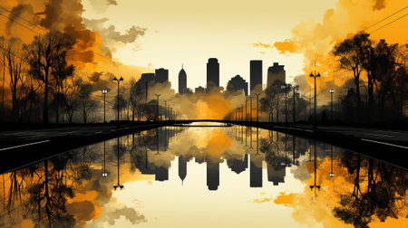Explore the dynamic world of cityscapes through abstract art. transform ink blots into a vibrant cityscape, seamlessly blending skyscrapers, streets, and the energetic essence of urban life.の素材