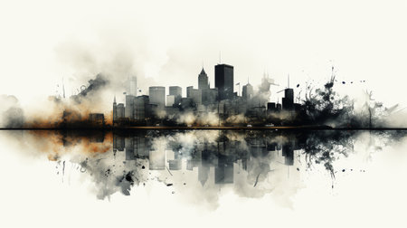 Explore the dynamic world of cityscapes through abstract art. transform ink blots into a vibrant cityscape, seamlessly blending skyscrapers, streets, and the energetic essence of urban life.の素材