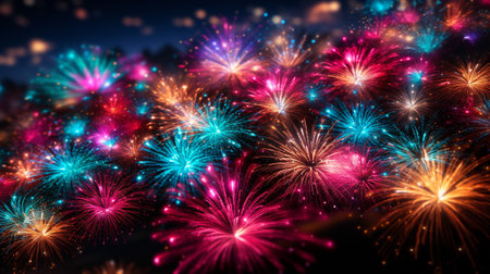 mesmerizing world of fractal fireworks, where digital art mimics the bursts and trails of real fireworks using intricate fractal geometry. fractal patterns creating an explosion of light and color.の素材