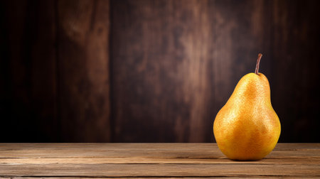 a juicy pears in this studio-lit photograph set against a wood background. The balance of lighting highlights the lusciousness, inviting you to indulge in the deliciousness of this popular fruit.の素材