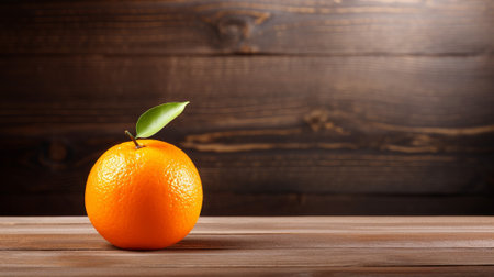 a luscious tangerine. Perfectly illuminated with studio lighting against a warm wood background. the freshness of the fruit. copy space adds versatility for various creative applicationsの素材