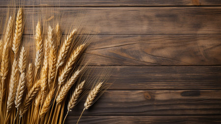 a Rye grain under perfect studio lighting against a rustic wooden background. This composition offers an ideal balance of aesthetics and room for creative copy or overlaysの素材