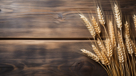 a Rye grain under perfect studio lighting against a rustic wooden background. This composition offers an ideal balance of aesthetics and room for creative copy or overlaysの素材