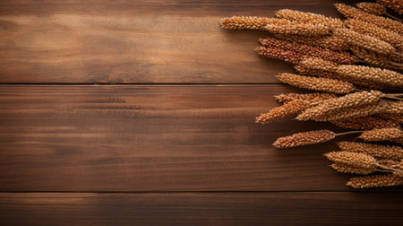 Explore this stunning photograph of a Sorghum grain, beautifully captured with studio lighting against a rustic wood background. The image provides ample copy space for your design or project needsの素材