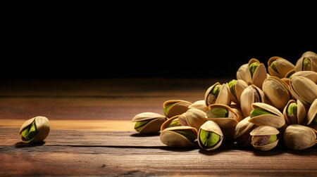 essence of pistachios with this beautifully composed photograph set against a rustic wood background. The arrangement allows for creative copy space, making it perfect for a variety of applicationsの素材