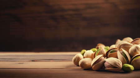 essence of pistachios with this beautifully composed photograph set against a rustic wood background. The arrangement allows for creative copy space, making it perfect for a variety of applicationsの素材