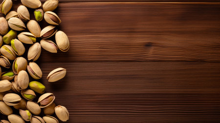 essence of pistachios with this beautifully composed photograph set against a rustic wood background. The arrangement allows for creative copy space, making it perfect for a variety of applicationsの素材