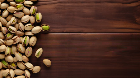 essence of pistachios with this beautifully composed photograph set against a rustic wood background. The arrangement allows for creative copy space, making it perfect for a variety of applicationsの素材