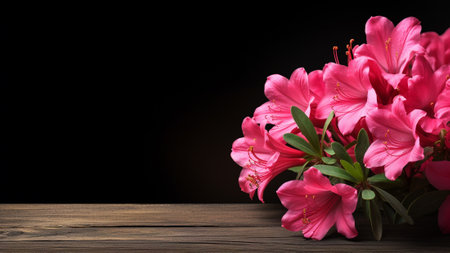 beauty of Azalea (Rhododendron) against a rustic wood background. The vibrant Azalea blooms set against the warm and textured wood. The ample copy space allows for messages or captions for creativeの素材