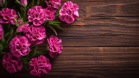 the beauty of Sweet William (Dianthus barbatus) flowers against a rustic wooden backdrop. This stunning photograph captures the essence of nature with ample copy space for your creative projectsの素材