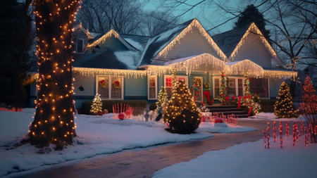 world of festive lights and holiday decorations in your neighborhood. dazzling displays, vivid colors, and the spirit of the season, all beautifully documented in these heartwarming imagesの素材