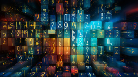 Explore the mesmerizing world of code, numbers, and letters on a futuristic screen background. Dive into the digital realm of tomorrow with this captivating visual experience.の素材