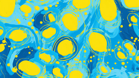 Elevate your home decor with our Lemon Yellow and Sky Blue abstract pattern wallpaper. This cheerful and playful design adds a vibrant touch to any room, creating a lively and inviting atmosphereの素材