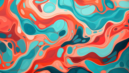Teal and Coral abstract patterns. These vibrant and energetic designs will add a pop of color to your projects. Discover unique and captivating abstract patterns in teal and coral shadesの素材