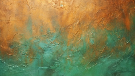 mesmerizing world of abstract patterns with a striking blend of emerald green and copper, adorned with captivating foil textures. creating stunning abstract patterns in this visually rich explorationの素材