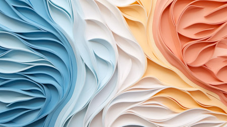 Discover a mesmerizing abstract pattern background in soothing Sky Blue and Peach colors, featuring intricate Paper Cutouts. This versatile design is perfect for adding a touch of eleganceの素材