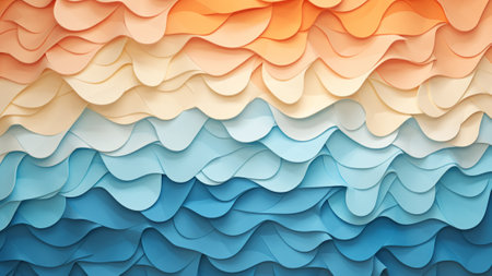 Discover a mesmerizing abstract pattern background in soothing Sky Blue and Peach colors, featuring intricate Paper Cutouts. This versatile design is perfect for adding a touch of eleganceの素材