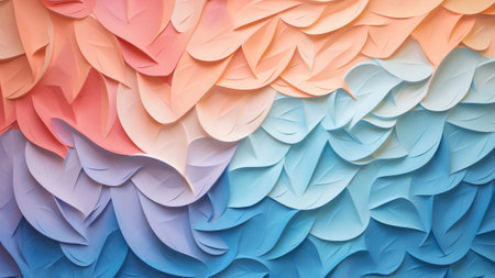 Discover a mesmerizing abstract pattern background in soothing Sky Blue and Peach colors, featuring intricate Paper Cutouts. This versatile design is perfect for adding a touch of eleganceの素材