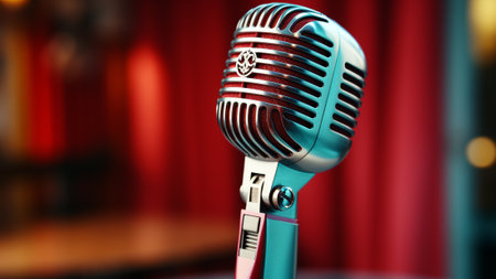 vibrant microphone set against a stunning backdrop of colors. This high-quality microphone not only delivers exceptional sound but also adds a touch of vibrancy to your recording setupの素材