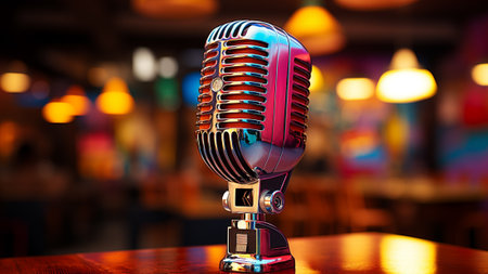 vibrant microphone set against a stunning backdrop of colors. This high-quality microphone not only delivers exceptional sound but also adds a touch of vibrancy to your recording setupの素材