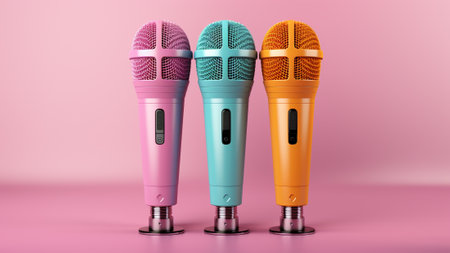 vibrant microphone set against a stunning backdrop of colors. This high-quality microphone not only delivers exceptional sound but also adds a touch of vibrancy to your recording setupの素材